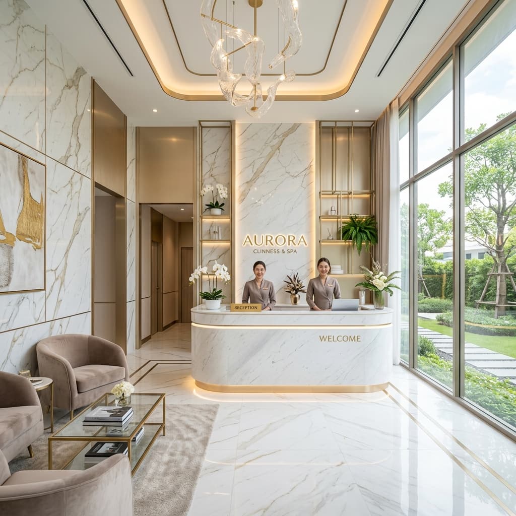 Elegant champagne gold spa reception